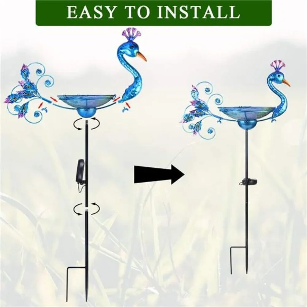 Outdoor Bird Bath Solar Birdbath Small Birdfeeder with Peacock Metal Stake